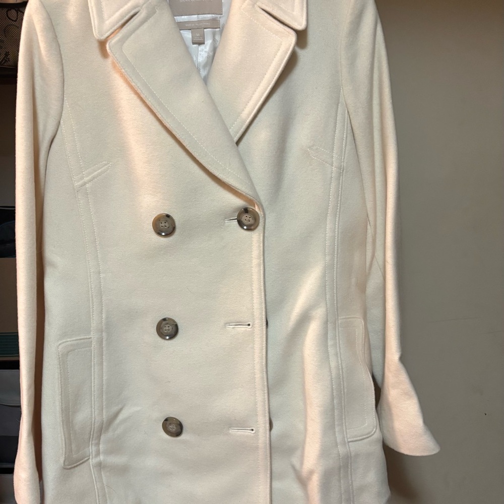 Banana Republic Ivory Double-Breasted Pea Coat